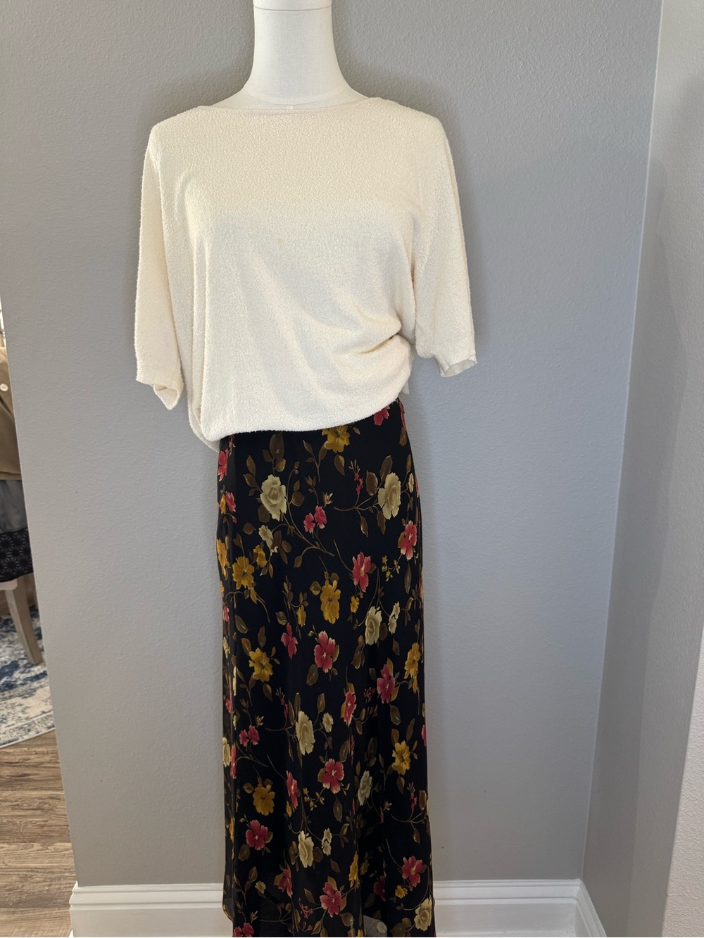 Floral Print Black Maxi Skirt - Yellow & Pink Flowers